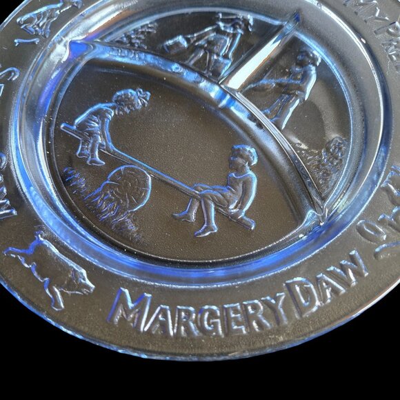 Vintage Nursery Rhyme Childs Plate See-Saw Margery Daw Design Collectible Blue - Picture 6 of 10